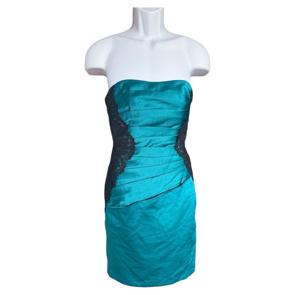 NWT Womens David’s Bridal Strapless Sleeveless Oasis Lace Satin Formal Dress - 2